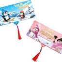 10 Slot Christmas Card Holder For Holiday Gift Money Storage Foldable Wallet Recycled Paper Cash Envelope Santa Themed Money Pocket Organiser (Light Blue Pink)