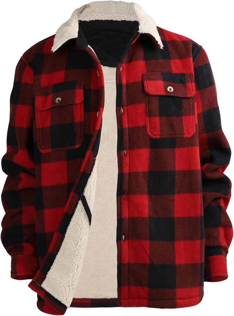 Facitisu Hoodies for Men Sherpa Lined Heavyweight Flannel Jackets Fleece Plaid Winter Warm Coats (X-Large, Buffalo Plaid 506)