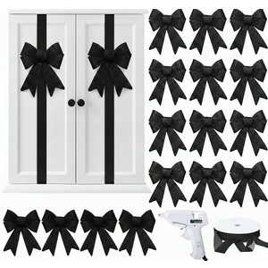 Daifunli 16 Pcs Velvet Christmas DIY Cabinet Ribbons Bows Large Christmas Door Kitchen Ribbon Cabinet Bows with 27 Meter Velvet Ribbons for DIY Xmas Holidays Kitchen Party Decorations(Black)