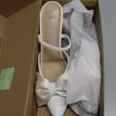 CAMSSOO Slingback Kitten Heels for Women Suede Stiletto High Heeled Mules Bow Pointed Toe Pumps Wedding Party Dress Shoes White Size 9