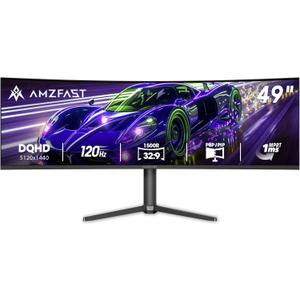 Amzfast 49 Inch Curved Monitor 120Hz DQHD 5120x1440p Ultrawide Gaming Monitor, 120% sRGB, 1500R, 1ms MPRT, HDR10, Adaptive Sync, PIP/PBP, Height Adjustable, HDMI 2.0/DP 1.4, VESA 75x75, AMZG49C7U