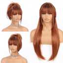 Allbell Ginger Wigs for Women 4x4 Realistic Scalp Free Parting Long Straight layered Wig With Bangs 26 inch Natural Looking Wig Synthetic Heat Resistant Fiber for Daily Party Use