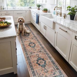 Hallway Washable Runner Rug - 2x10 Kitchen Rugs Entryway Rug Runner Vintage Soft Floor Mat Non Slip Indoor Farmhouse Carpet for Bathroom Living Room Bedroom (2 X 10, Orange)