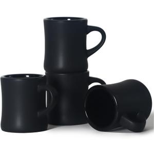 harebe Retro Coffee Mugs Set of 4, 10 OZ Heavy Classic Ceramic Diner Cups Set with Handle for Coffee, Tea, Cocoa, Milk, LatteBlack