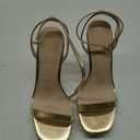 Elisabet Tang Womens Stilettos Heeled Sandals Open Square Toe Heels,4.3 Inch Open Toe Strappy Sexy High Heels Ankle Strap Buckle Heels for Party Wedding Dress Daily Wear Shoes (8, Gold)