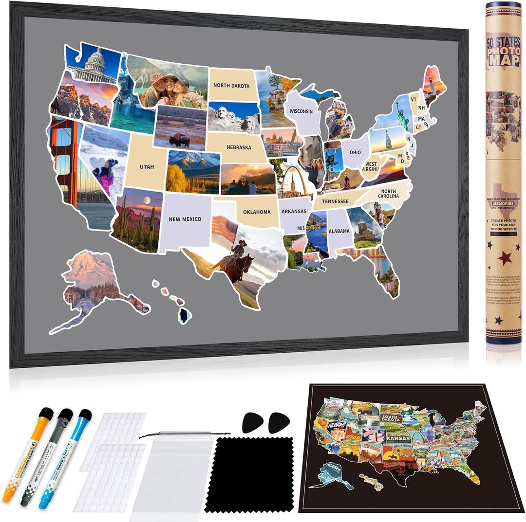 USA Photo Map+Scratch Off Map of US,50 States Travel Tracking Maps 24 x 36 in,Idea Gifts for Lovers Couples Adventurer Travelers Retirees,United Rv States Visited Vacation Tracker Wall Decor(Unframed)