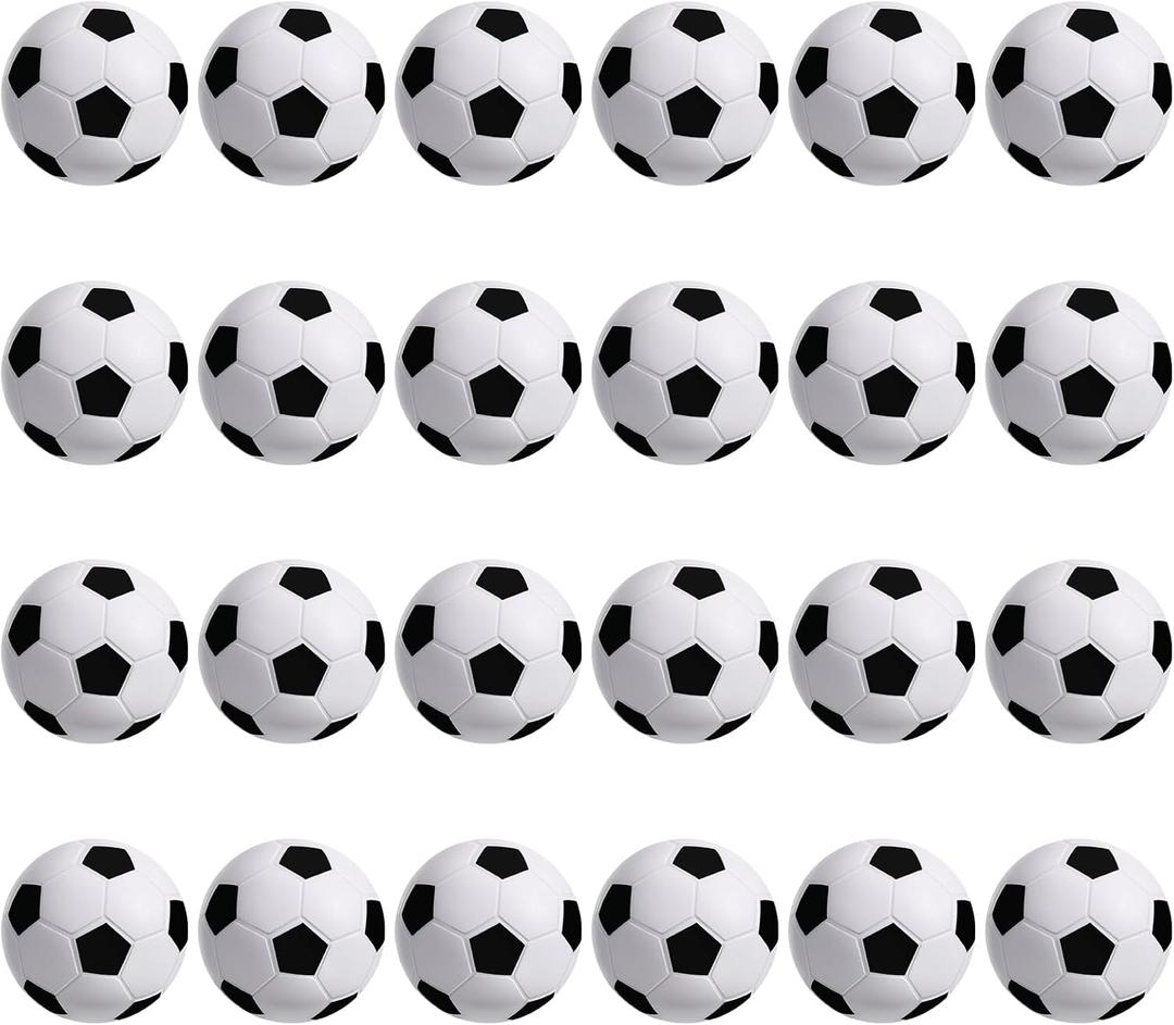 WELLVO 24Pcs Mini Foam Soccer Stress Balls Soccer Party Favors, Small Foam Squeeze Anxiety Toy Sports Squishy Ball for Kids School Carnival Reward Soccer Ball Party Decorations Supplies (1.6 inch )