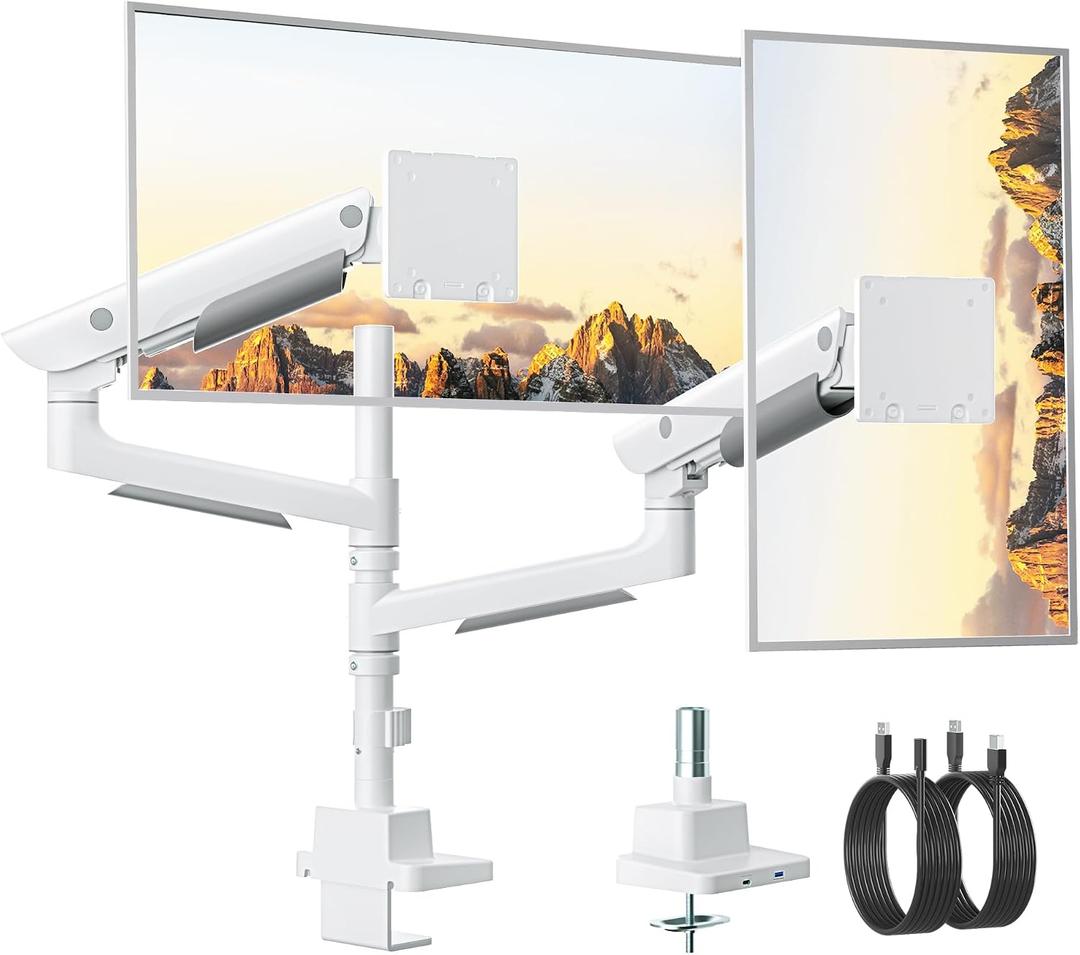 monTEK Sleek Aluminum Monitor Arm for 1757 Ultrawide Screens up to 59.4 lbs, USB 3.0 A/C, Heavy Duty Dual Monitor Arm Desk Mount, Pneumatic Lift, Quick-Release Plate, Clamp/Grommet, max VESA 100x100