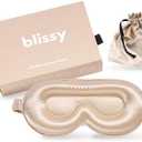 Blissy Silk Sleep Mask Profile - 100% Pure Mulberry Silk 22 Momme 6A Fibers Silk Eye Sleeping Mask for Women & Men for Total Blackout - Blindfold Silk Sleep Mask Side Sleeper Eye Cover (Champagne)