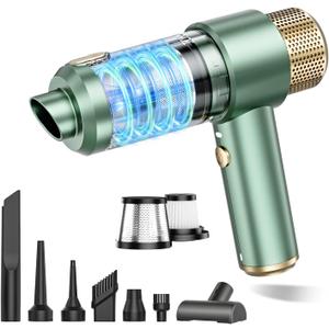 JONYJ Handheld Car Vacuum Cleaner, 16000PA Hand Held Vacuum Portable Cordless, 2 in 1 Air Duster and Vacuum Cleaner with LED Light, Multi-Nozzles, 120W High Power Mini Vacuum for Home, Pet, Office (Green & Gold)