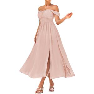 GRACE KARIN 2026 Women's Summer Floral Wedding Guest Dress,Beach Flowy A Line Maxi Off Shoulder Bridesmaid Dresses, Size XL
