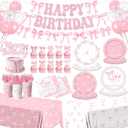 Pink Bow Birthday Party Supplies Serve 24, Coquette Birthday Decorations Include Bow Plates Napkins Cups Banner Tablecloth Cake Topper Balloons Bow Theme Tableware for Girls Bachelorette Decor