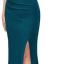 MUSHARE Women's One Shoulder Sleeveless Bodycon Mermaid high Split Cocktail Long Formal Dress (X-Large, Teal Color)