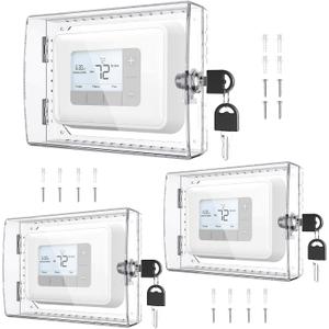 AUURIO 3 PCS Upgraded Thermostat Lock Box with Key, Large Space Thermostat Cover Seamless Anastomosis, Clear Decorative AC Lock Box Cover on Wall Fits Thermostats 4.8" H x 6" W or Smaller