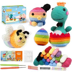 5 x MoYield Crochet Kit for Beginners, Christmas Gifts Stocking Stuffers for Kids Adults Crocheters Crochet Animal Kit with Step-by-Step Video Tutorials Gift for Girls 8 9 10 11 12 Year Old