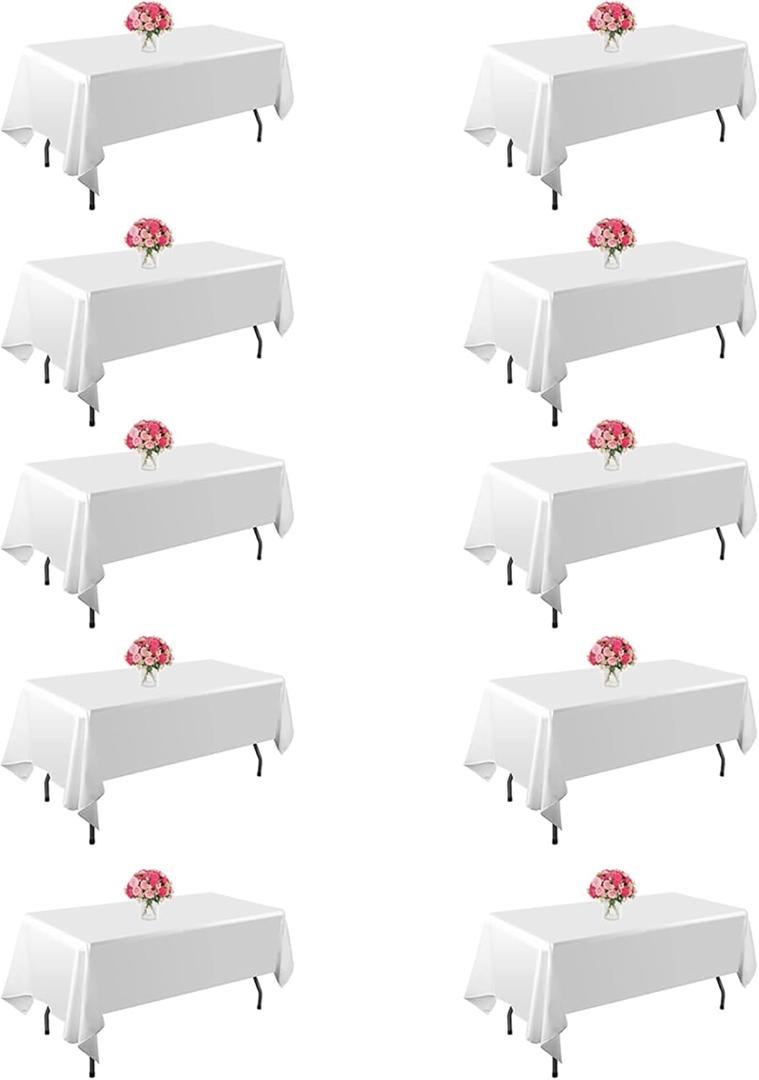 10 Pack White Table Cloth for Rectangle Tables,60x102 inch-Washable and Reusable Table Cloths for 6-8 Ft Rectangle Table,Polyester Fabric Table Cover for Party,Wedding,Buffet