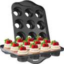 2 Pack Mini Cheesecake Pans Removable Bottom 12 Cavity Mini Cupcake Pan with Silicone Handle Nonslip Anti Heat Nonstick Carbon Steel Muffin Mold 13" x 8" Baking Molds