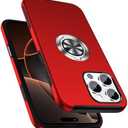 PELEPUES Shockproof Case for iPhone 16 Pro Max, [Embedded Finger Ring] Military Grade Phone Case Cover with Reinforced Metal Stand Kickstand [Support Magnetic Car Holder] for iPhone 16 6.9'', Red