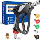 TOOLCY Pro Short Pressure Washer Gun 5000 PSI with Swivel, 304 Stainless Steel 3/8" Quick Connect Inlet, High Pressure Washer Gun with 1/4" Quick Connect, Includes 3/8" QC to M22-14mm Adapter