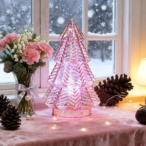 Mercury Glass Christmas Tree Lights,Lighted Swirling Colorful Glass Tabletop lamp with Timer,Battery Operated Led Night Lights for Holiday New Year Home Decoration H: 8"(Gold)