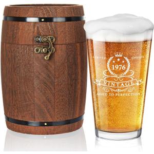 LIGHTEN LIFE 50th Birthday Gifts for Men 16oz,1976 Beer Glass in Barrel Box,50th Birthday Gift Ideas,1976 Pint Glass for 50 Years Old Dad,Husband