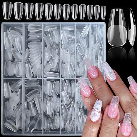 LoveOurHome 100pc Coffin Fake Nail Tips Clear Press on Nails Medium, Full Cover Gel Nail Tips Coffin Clear Medium Fake Nail Soft Gel False Nails Artificial Fingernails for Acrylic Nails Extension