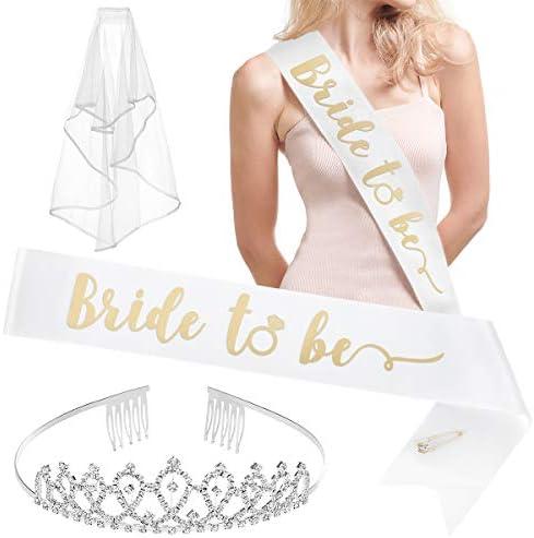 Jektong Party Decorations Kit - Bride To Be Shower Decorations | Sash, Rhinestone Tiara