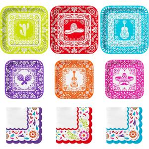 Fiesta Party Supplies Kit for 48: Complete Mexican Celebration Pack with Dinner & Dessert Paper Plates, Napkins -Cinco de Mayo, Taco Birthday & Mexican Party Decorations
