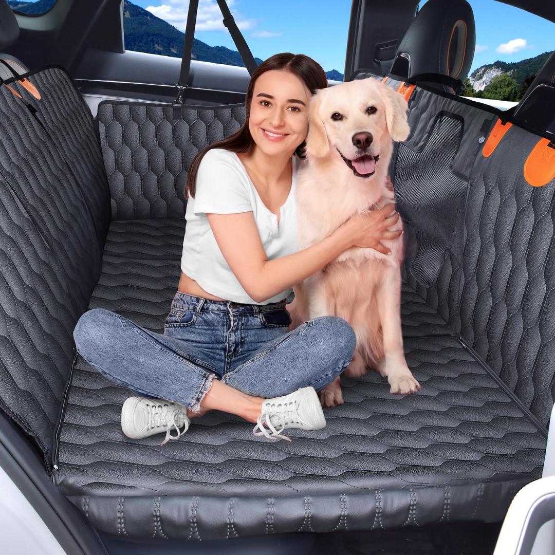 3-in-1 Convertible PU Leather Dog Car Seat Extender & Booster Seat  400lb Capacity, Waterproof, Hard Bottom, Scratch-Proof Hammock for Cars & SUVs-L (L Pickup Truck/Cars / Mid-Size SUV, Black-PU Leather)