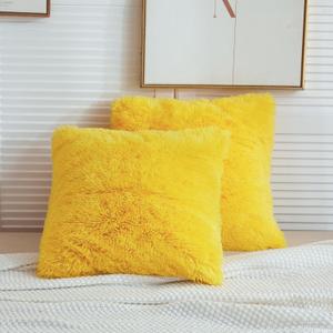 LIFEREVO 2 Pack Fluffy Faux Fur Pillow Shams,18 x 18 Inches Throw Pillow Covers,Luxury Decorative Furry Pillowcases Cushion Cover for Christmas,Zipper Closure,No Pillow Insert,Yellow