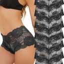 Sexy Panties for Women Plus Size Underwear Womens High Waisted Underwear No Panty Line Breathable Lace Boyshorts (Medium, 7pcs-black)