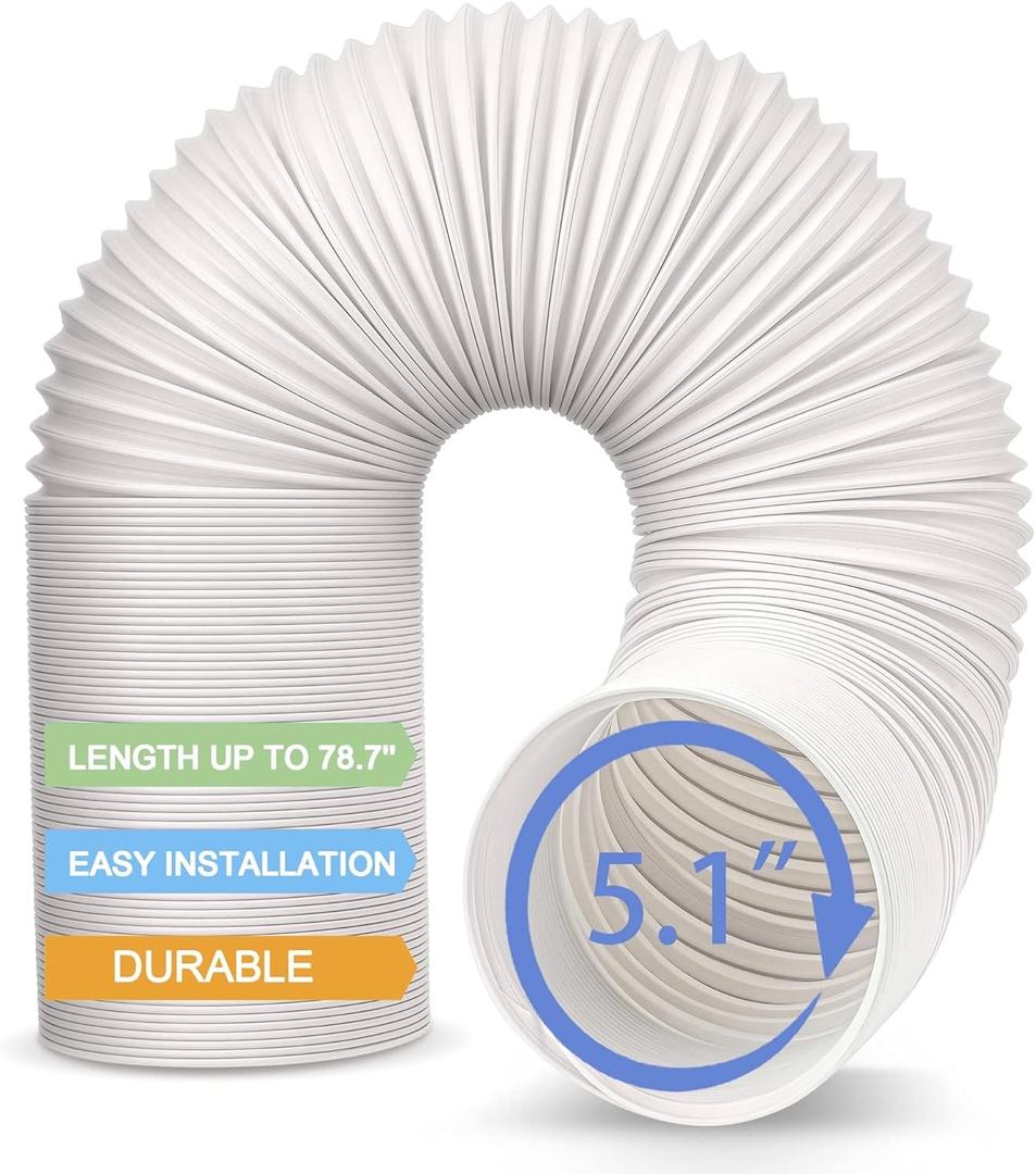 Jin&Bao Air Conditioner Vent Hose, Portable Exhaust Duct with 5.1 (5) Diameter, Clockwise Rotation, Length up to 78 Inches, Universal Replacement AC Hoses