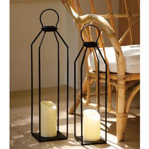 Perfnique Modern Farmhouse Lantern Decor, 19.7'' 22'' Set of 2 Black Metal Lanterns, 2 LED 6hr Timer Flickering Flameless Candles, Lanterns Decorative for Porch, Patio, Fireplace Mantle, Christmas