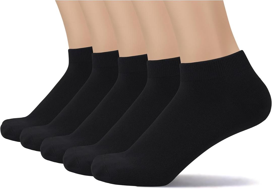 SERISIMPLE Thin Viscose Bamboo Low Cut Ankle Socks Men Breathable Sock Comfort Cool Softy Lightweight Sock 5 Paris (Black, L)