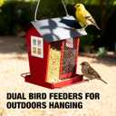 Veehoo Bird Feeders for Outdoors Hanging, 2 in 1 Wild Cardinal Finch Feeder for Thistle Mixed Seeds, Dual Decorative Metal Bird Feeder Weather Resistant for Balcony Garden Outside