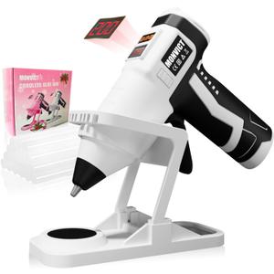 MONVICT Cordless Hot Glue Gun with Holder Base - Digital Display & Adjustable Temp, Smart Auto-Off, Stand with Silicone Pad, 7.4V 2.6A Rechargeable Battery, 10 Glue Sticks, Fast Heating for DIY Crafts