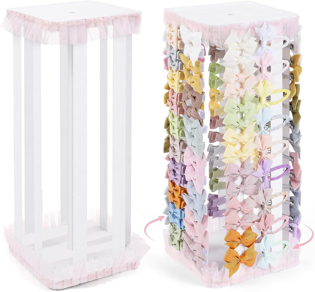 POVETIRE Bow Holder for Girls Hair Bows,White 360 Rotation Hair Bow Organizer, Hair Clips Stand Hair Accessories Rack Display Decors Baby Nursery Toddler Girls Room