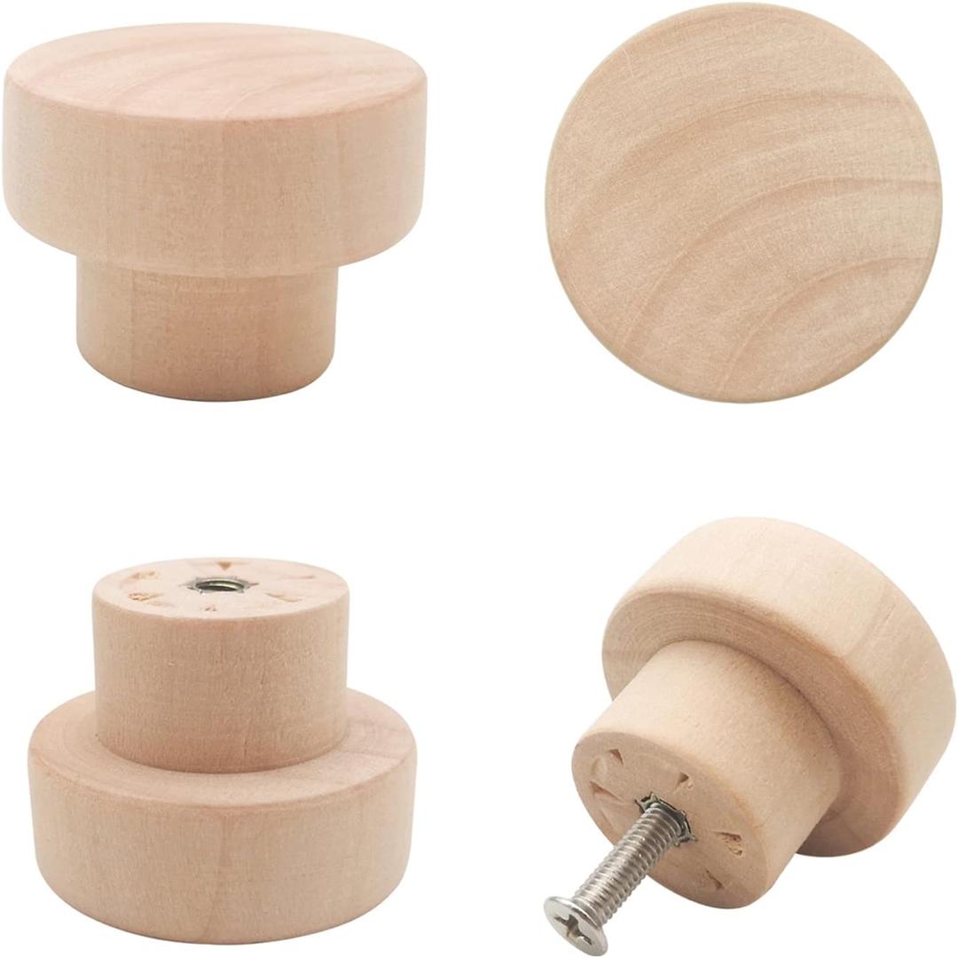 10PCS Wood Knobs Flat Top Round Cabinet Knobs 1.39"(35mm) Unfinished Wooden Dresser Drawer Pulls Kitchen Cabinet Handles