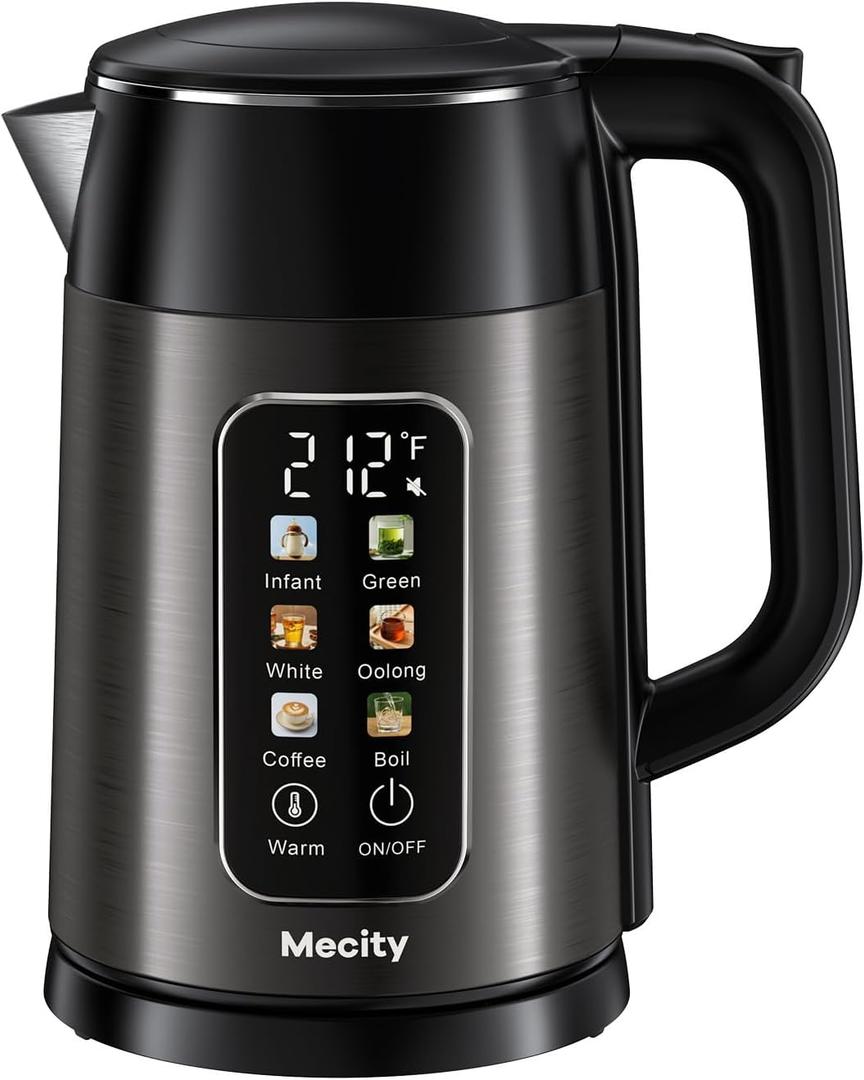 Mecity Electric Kettle 1.7L Touch Screen Temperature Control Water Boiler, No Plastic Contact with Water. 6 Preset Temperature Programs, 2 Hours Keep Warm, Auto Shut Off, Dark Grey