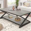 HSH Coffee Table with Storage, Farmhouse Grey Living Room Center Table, Industrial Wood and Metal Rectangle Coffee Tables, Simple Rustic 2 Tie Cocktail Tea Table for Home Office Bedroom, 47 Inch