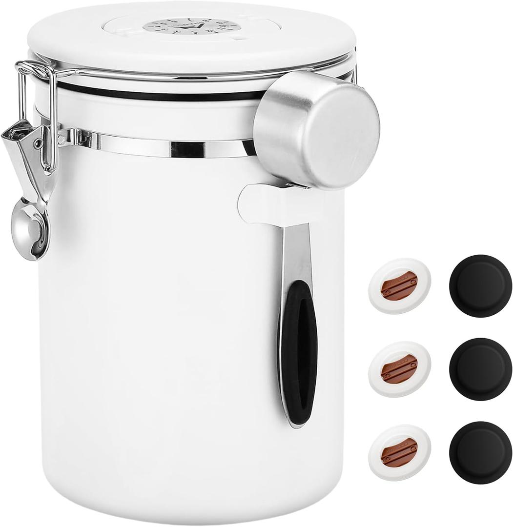 ShanSon Coffee Canister Airtight Coffee Container Stainless Steel Coffee Bean Storage Container with Scoop Coffee Canister for Beans Grounds Sugar Flour Tea Cereal, 22OZ, White