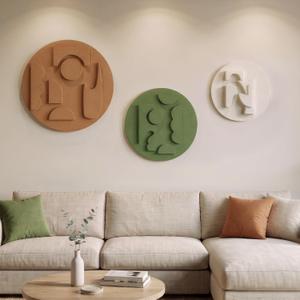 3D Textured Round Modern Abstract Boho Wall Art for Living Room, 3 Piece, 16" + 20" + 24"