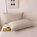 Nayoroom Brown Gingham Duvet Cover Queen Size Tan White Plaid Checkered Duvet Cover 3 Pieces Grid Dorm Bedding Set with 2 Pillowcases, Soft Breathable Washed Microfiber