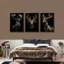3pcs Black Gold Elk Canvas Wall Art Modern Deer Theme Posters Prints Paintings Wildlife Pictures Wall Decor for Bedroom Living Room Office Bathroom Decoration Unframed
