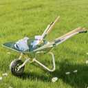 ROBOTIME Kids Wheelbarrow with Gardening Set  Metal Wheelbarrow Toddler Outdoor Play Toy with Garden Tools, Watering Can & Plant Labels, Pretend Play Yard Equipment for Boys and Girls (Green)