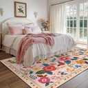 RELEANY Floral Nursery 6x9 Area Rugs Washable Print Boho Cute Carpet Non Slip Flower Low Pile for Living Room Kids Girls Playroom Bedroom Kitchen Office Farmhouse-Pink