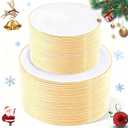 KIRE 200PCS Gold Plastic Plates - Disposable Plates for Party - White Plastic Plates with Gold Rim Include 100 for Dinner and 100 for Dessert/Salad in Wedding/Christmas