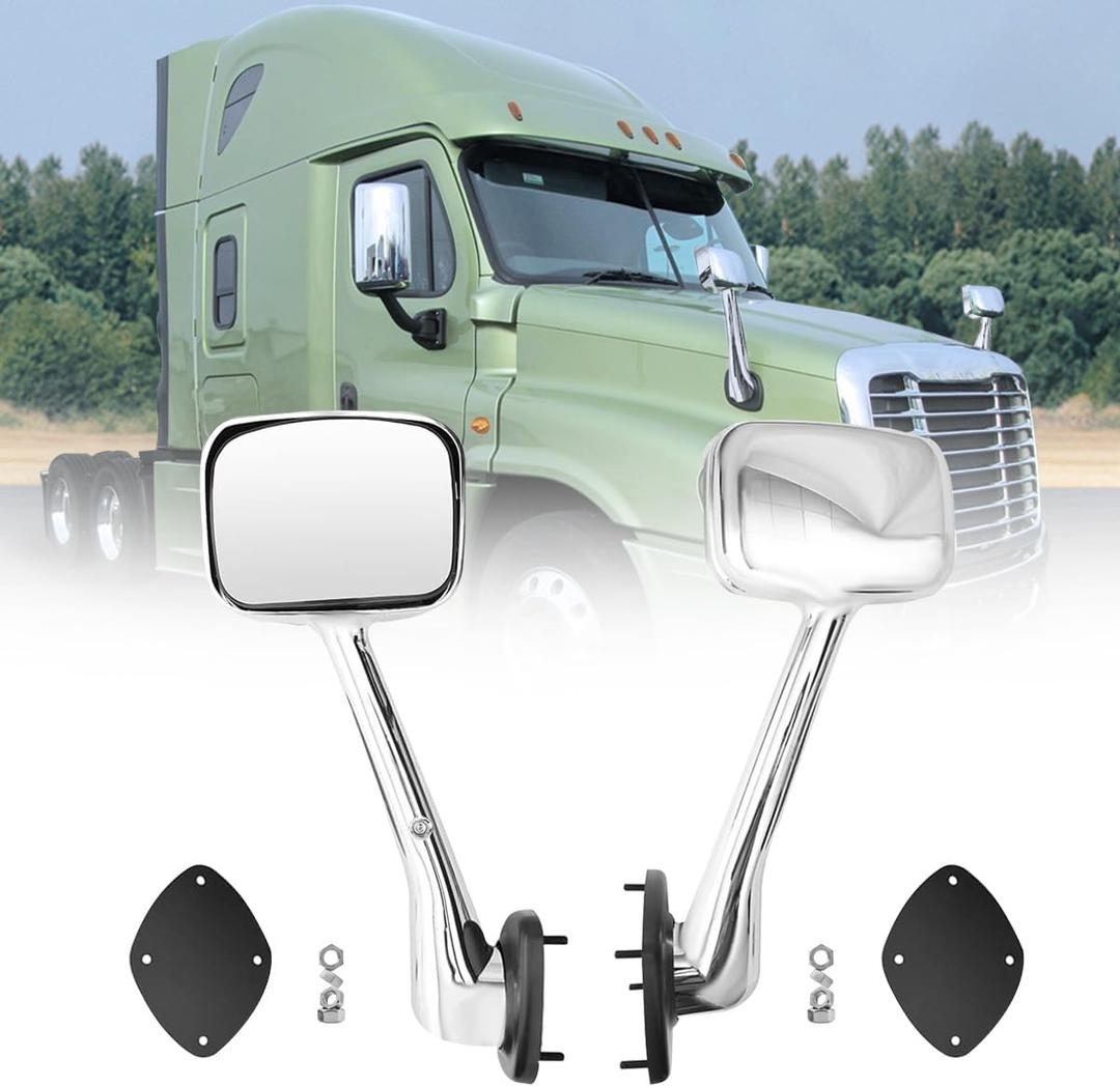 All Chrome Right Set Hood Mirrors Compatible with 2008-2017 Freightliner Cascadia