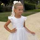 Arshiner Toddler Lace Tutu Dresses Ruffle Sleeve 3 Layers Tulle Flower Wedding Birthday Summer Little Girls Dress (White), 110