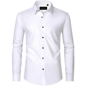 Alimens & Gentle Mens Dress Shirts Long Sleeve Wrinkle-Free Formal Shirts Wedding Dating Business Casual Button Down Shirt (Small, White)